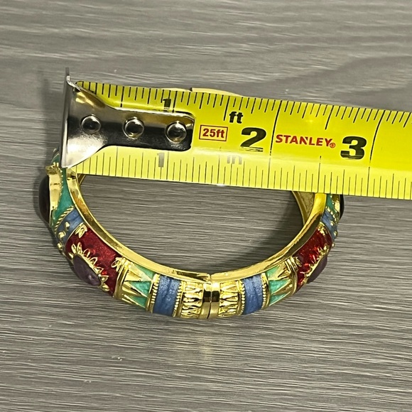 New Gold and Enamel Hinged Bangle Bracelet with Boho Design and Gemstones - Picture 6 of 6